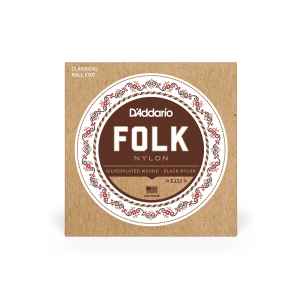 D'ADDARIO EJ32 FOLK NYLON Ball End Silver Wound / Black Treble