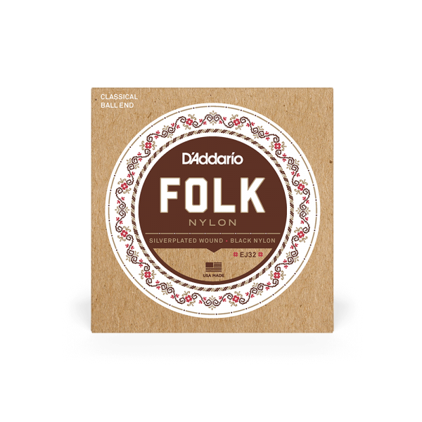 D'ADDARIO EJ32 FOLK NYLON Ball End Silver Wound / Black Treble