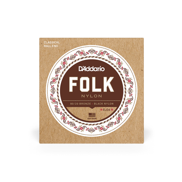 D'ADDARIO EJ34 FOLK NYLON 80/20 Bronze Ball End Black Treble
