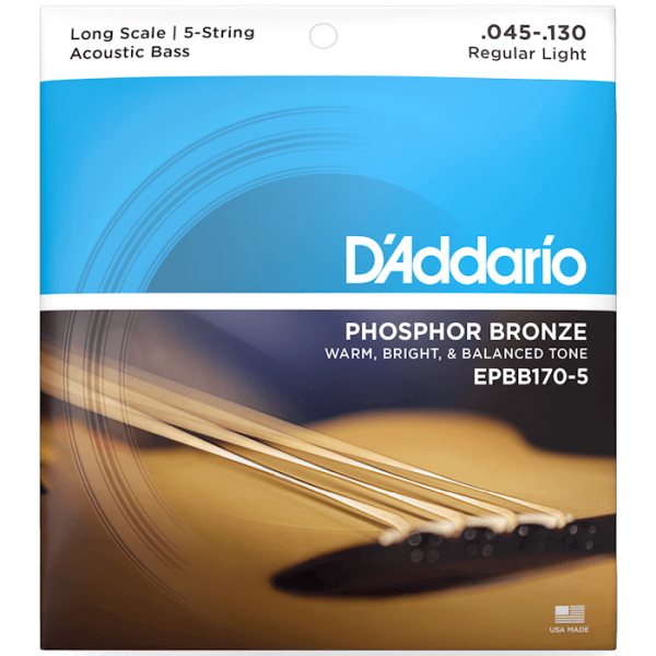 D'ADDARIO EPBB170-5 ACOUSTIC BASS PHOSPHOR BRONZE LIGHT 5-STRING (45-130)