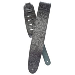 D'ADDARIO 25LE00 DELUXE LEATHER GUITAR STRAP (EMBOSSED, BLACK)