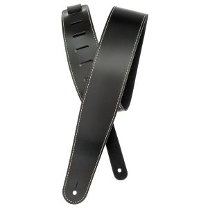 D'ADDARIO 25LS00-DX Deluxe Leather Guitar Strap (Black with Contrast Stitch)